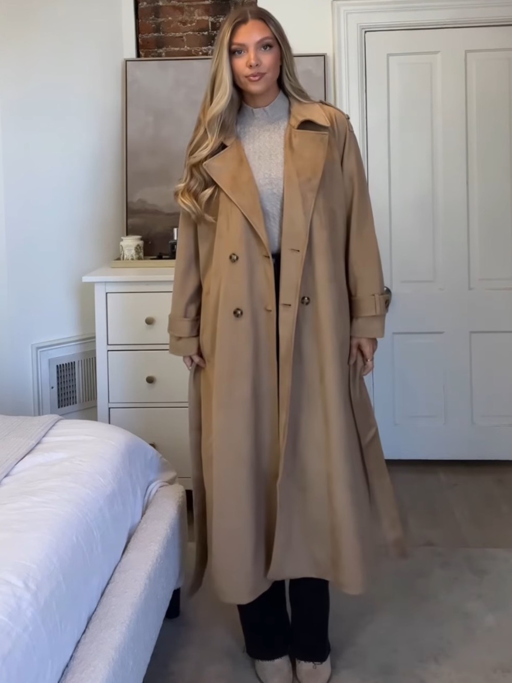 faux suede trench coat